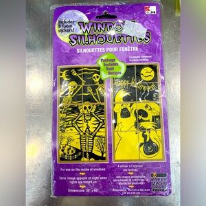 2 Vintage 30X60 Halloween Window Silhouettes Creepy Eerie Scary Ghost Skeleton